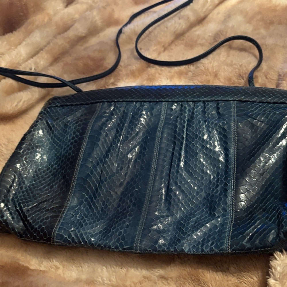 Vintage Navy Python Shoulder Bag - Classic Women'… - image 2